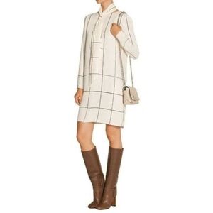 Tory Burch White Long Sleeve Grid Dress